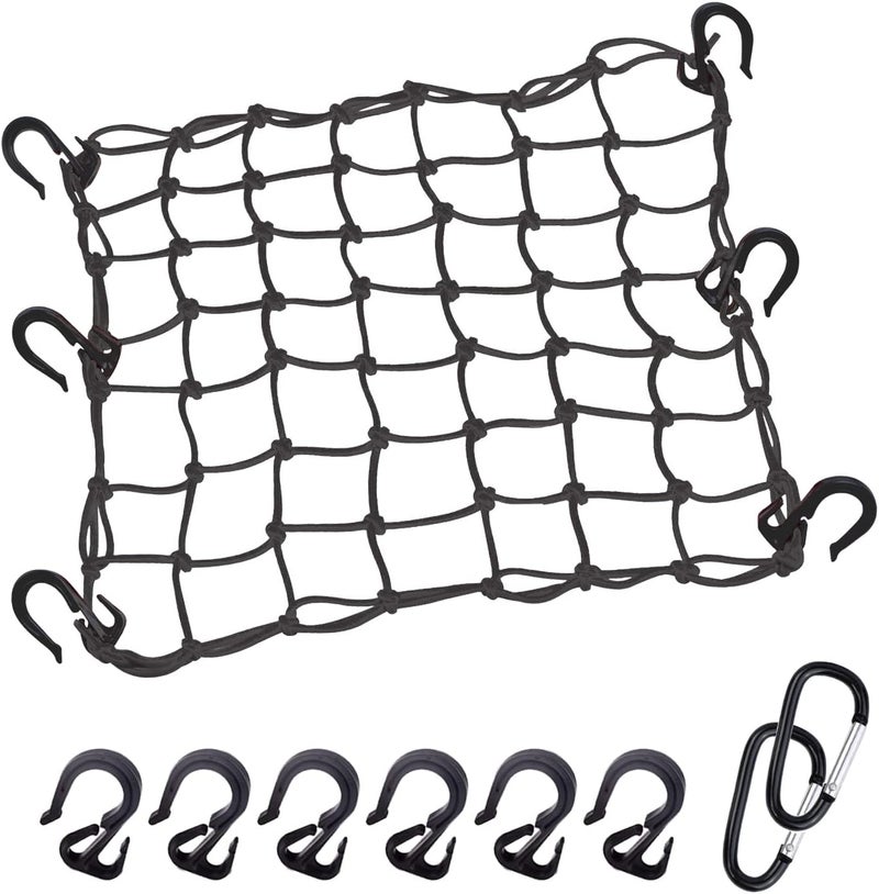 Thewinio Cargo Net 15"x15" Stretches to 30"x30" with Thicken Hooks | Natural Latex Core, Tight 2”x2” Mesh Small Heavy Duty Bungee Net for Motorcycle Helmet, Bike, ATV, UTV, Luggage (Black, 1 Pack) - Image 1